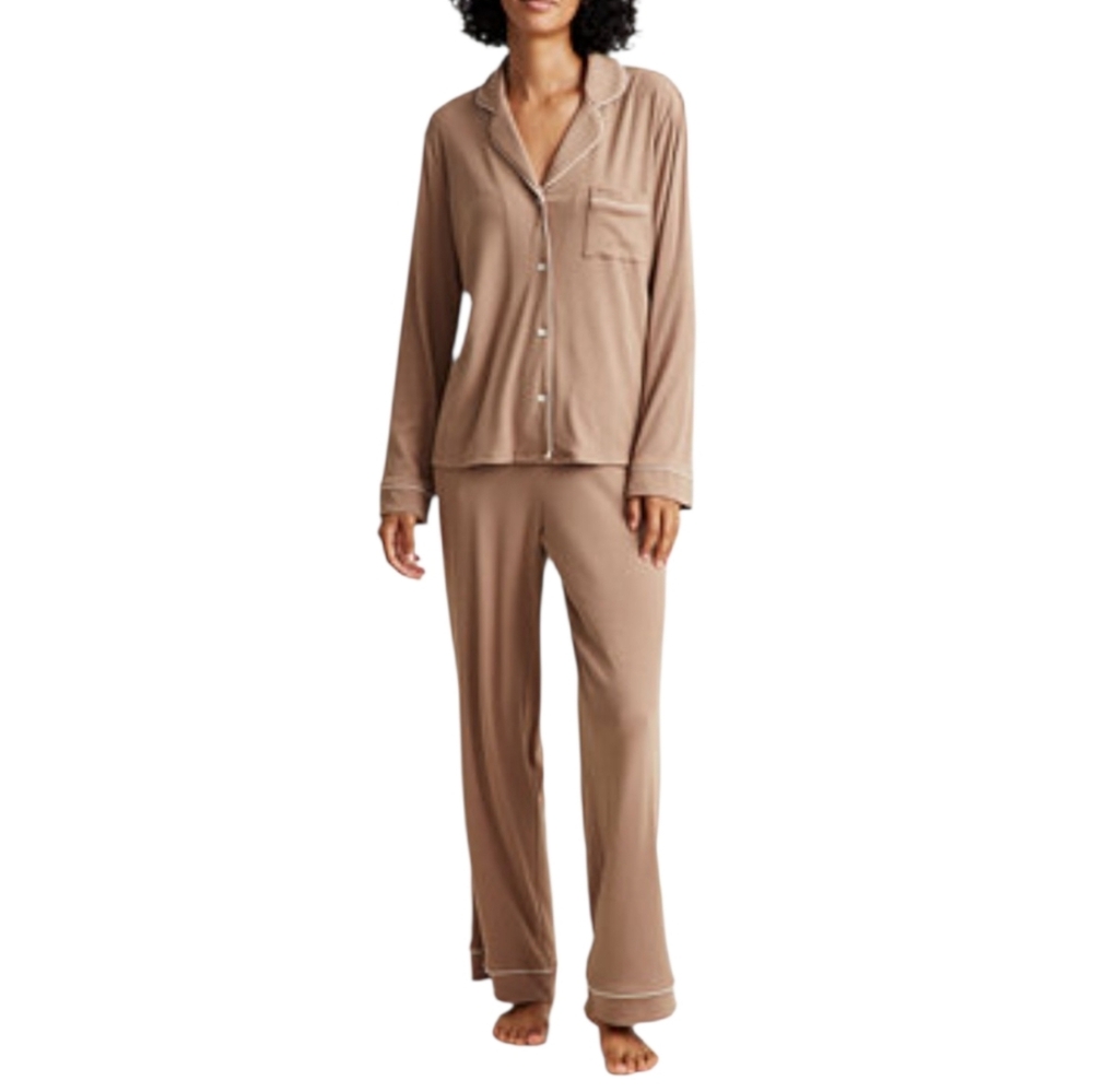 State of Day.Women's 2-Pc.  Ribbed Notched- Collar Pajamas Set In Mocha SIZE XXL